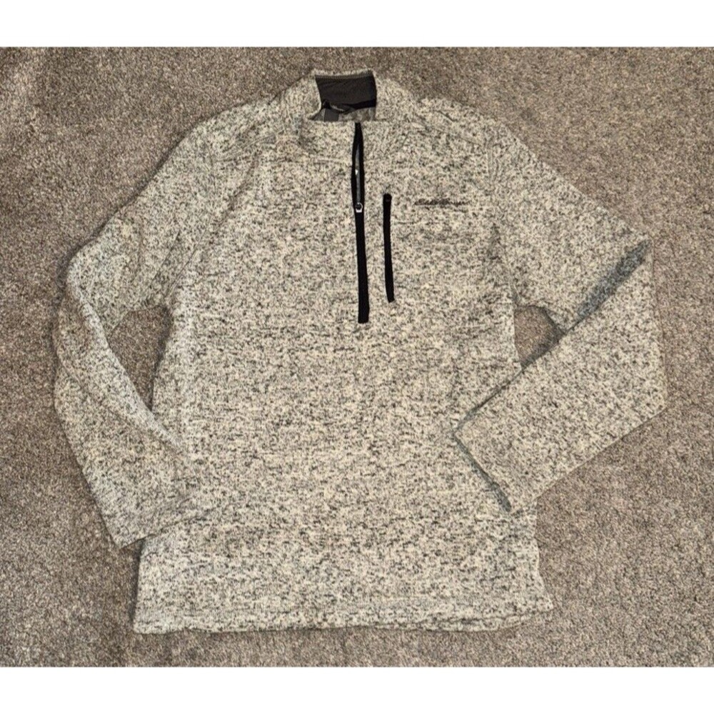 Eddie Bauer Mens Pullover Sweater 1/4 Zip Chest Zip Heather Gray Black LS NWT